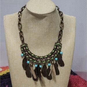 Treska tribal Aztec western style‎ feather necklace new!!!